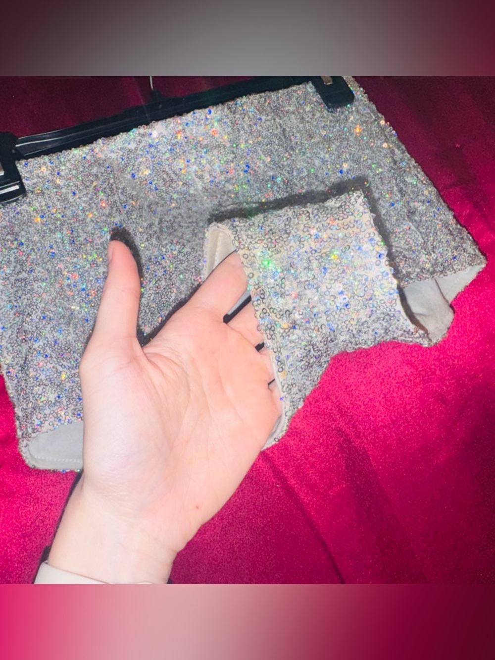 👑 SEXY SIZE SMALL MATERIAL GIRL SILVER SEQUIN BOOTY SHORTS - Picture 8 of 11